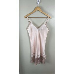 Colesce Collection Vtg‎ Women's Pink Satin Slip Dress Fairy Lace Trim 90’s Sz M
